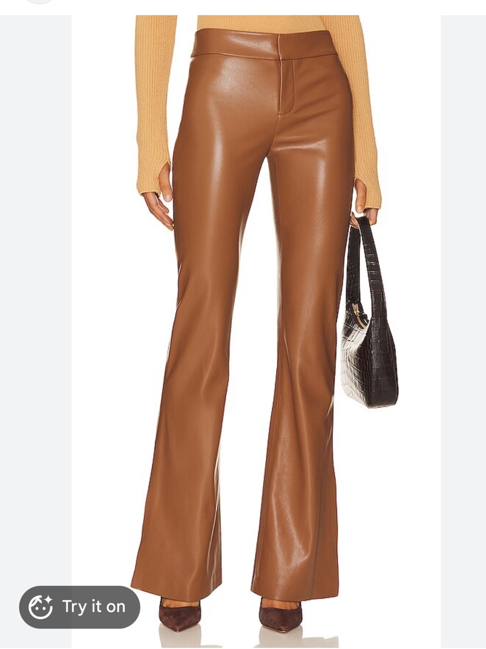 Alice + Olivia Camel Faux Leather Flared Pants